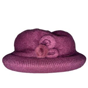 Plum Purple Knitted Bucket Hat Fleece-Lined SoftAF Warm Cozy GrandmaCore GlamMa